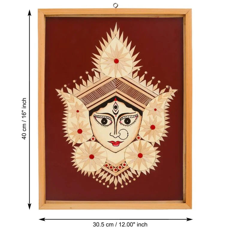 Bamboo Hand Crafted Framed Wall Hangings Of Durga Ji For Home Decor | Bamboo Framed Art For Wall Decor