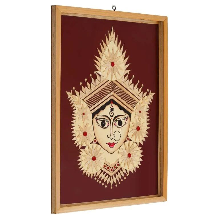 Bamboo Hand Crafted Framed Wall Hangings Of Durga Ji For Home Decor | Bamboo Framed Art For Wall Decor